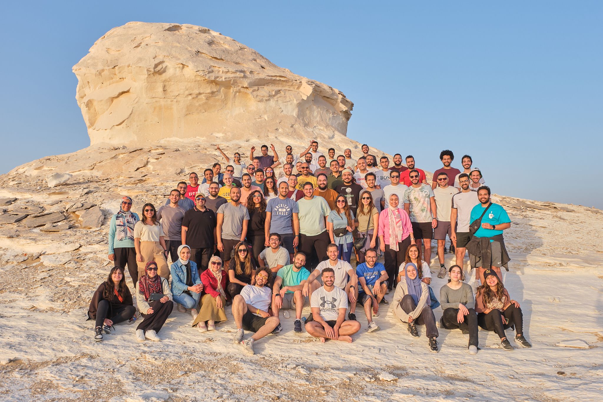 A group photo of RTG employees in the dessert